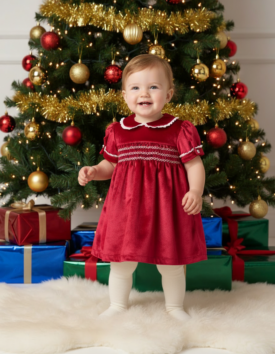 Dieses schimmernde Samtkleid in sattem Himbeerrot ist ein eleganter Blickfang für Weihnachten und festliche Anlässe. Der luxuriöse Samtstoff liegt angenehm weich auf der Haut und sorgt für ein geschmeidiges Tragegefühl. Das klassische Design verleiht jedem Auftritt eine festliche Note und bringt stilvollen Glanz in die Weihnachtszeit.
Höchste Qualität, bestes Preis-Leistungs-Verhältnis MADE IN ITALY.